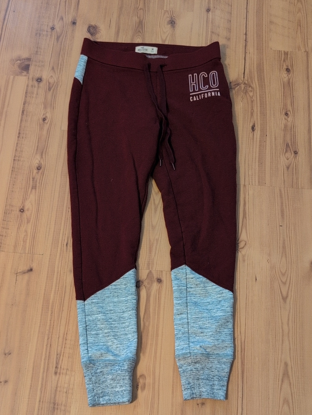 Hollister Burgundy & Heather Gray Colorblock Jogger Pants